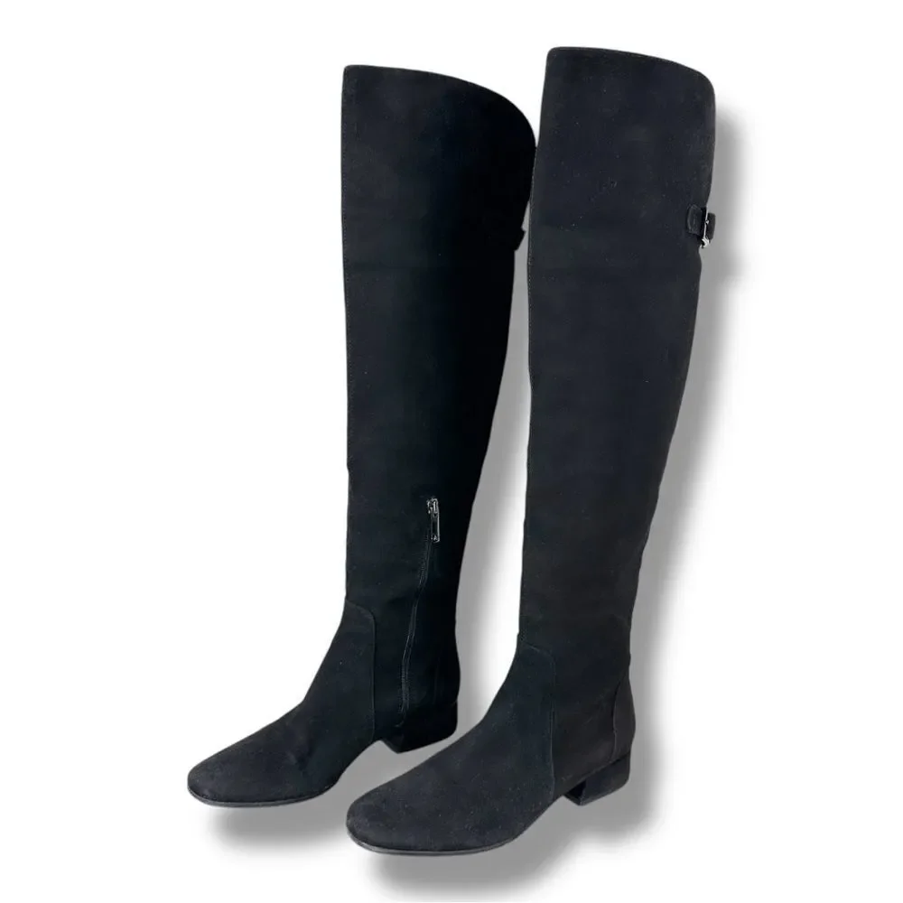Aquatalia Talia Black Suede Over‎ the Knee Boot Riding Boot with Buckle Accent 8